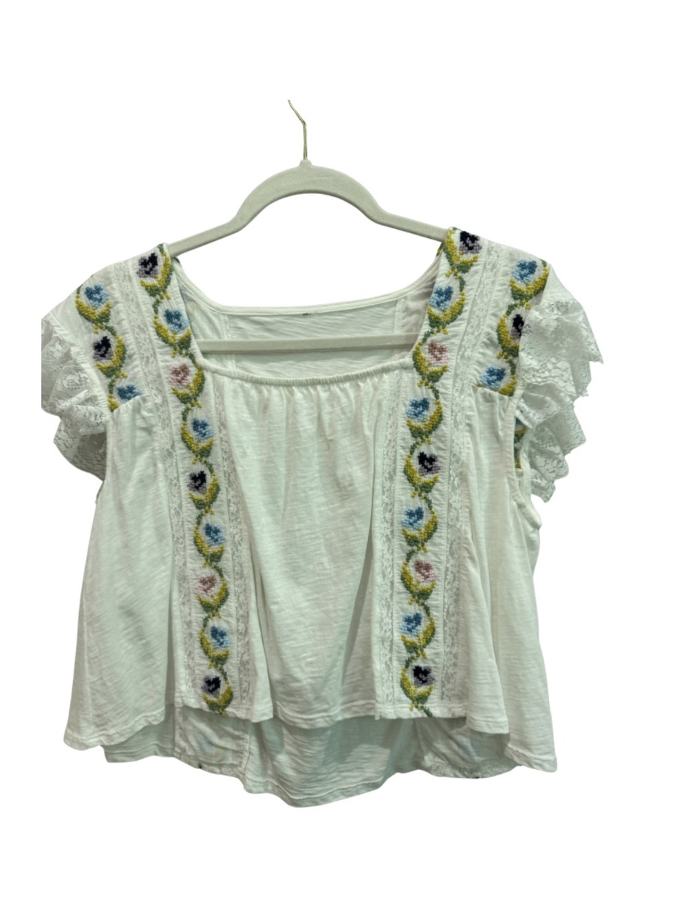 Free People Embroidered Floral Cropped Top with Lace - Picture 2 of 3